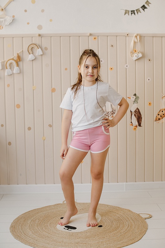 Шорты для девочек (карманы). Кулирка (95% хлопок, 5% лайкра), Арт. ШДККЛг_Розовый