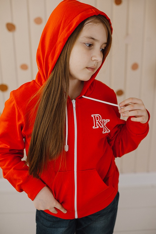 Джемпер с капюшоном (молния, принт). Футер 2-х нитка с начёсом (100% хлопок), Арт. ДКМФг_Красный