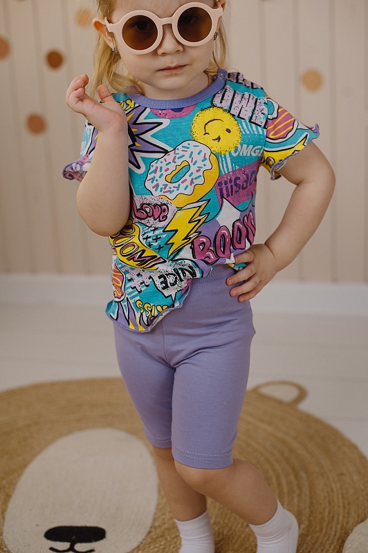 Бриджи для девочек. Кулирка Пенье (95% хлопок, 5% лайкра), Арт. БКЛП_Сиреневый