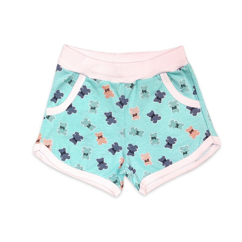 Шорты для девочек (карманы). Кулирка (95% хлопок, 5% лайкра), Арт. ШДККнЛ_Мишки