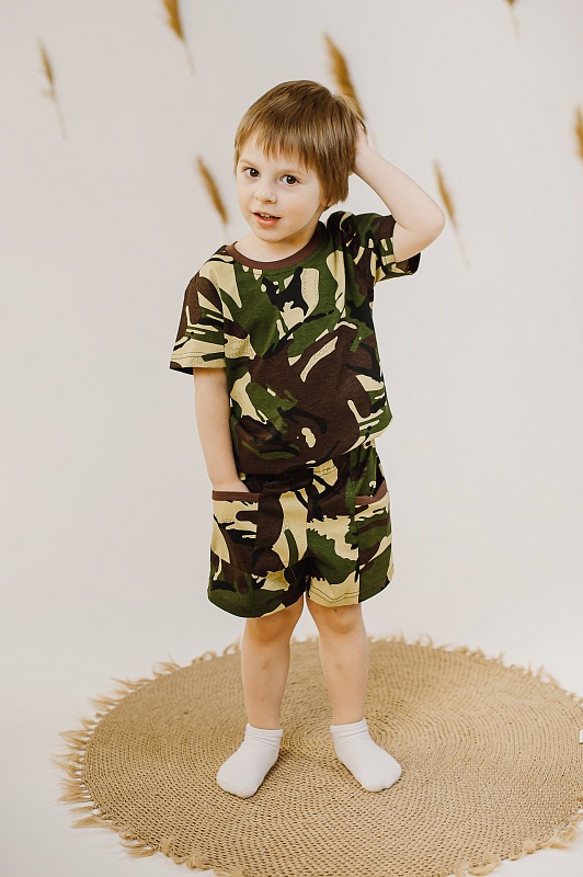 Комплект (футболка и шорты). Кулирка (100% хлопок), Арт. К77Кр_Камуфляж