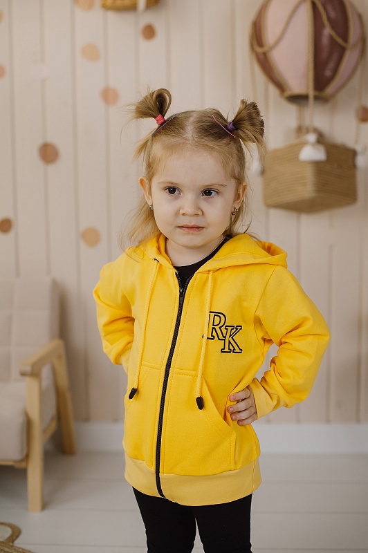 Джемпер с капюшоном (молния, принт). Футер 2-х нитка с начёсом (100% хлопок), Арт. ДКМФг_Желтый