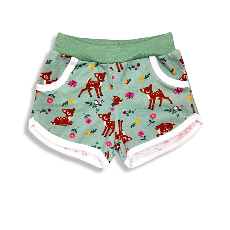 Шорты для девочек (карманы). Кулирка (95% хлопок, 5% лайкра), Арт. ШДККнЛ_Оленята