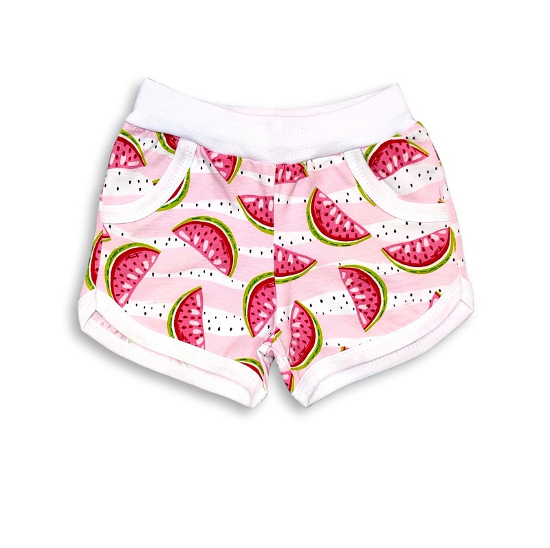 Шорты для девочек (карманы). Кулирка (95% хлопок, 5% лайкра), Арт. ШДККнЛ_Арбузы