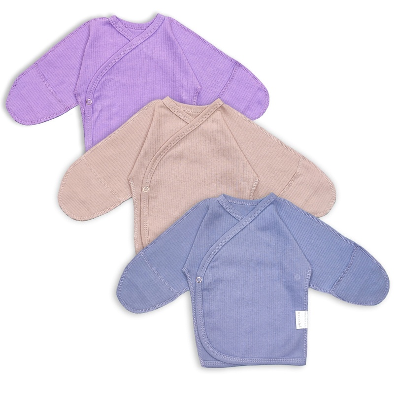 Распашонка-кимоно с антицарапками (кнопки). Интерлок в рубчик Пенье (100% хлопок), Арт. РЦ2КИрП_Бежевый