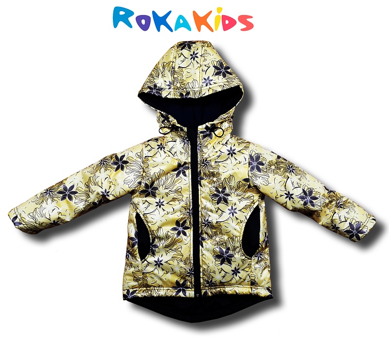 Куртка утепленная для девочки (цветы на желтом). Ткань - Dewspo 240 T Milky Принт (100% полиэстер), Арт. 2ПСД(цж)