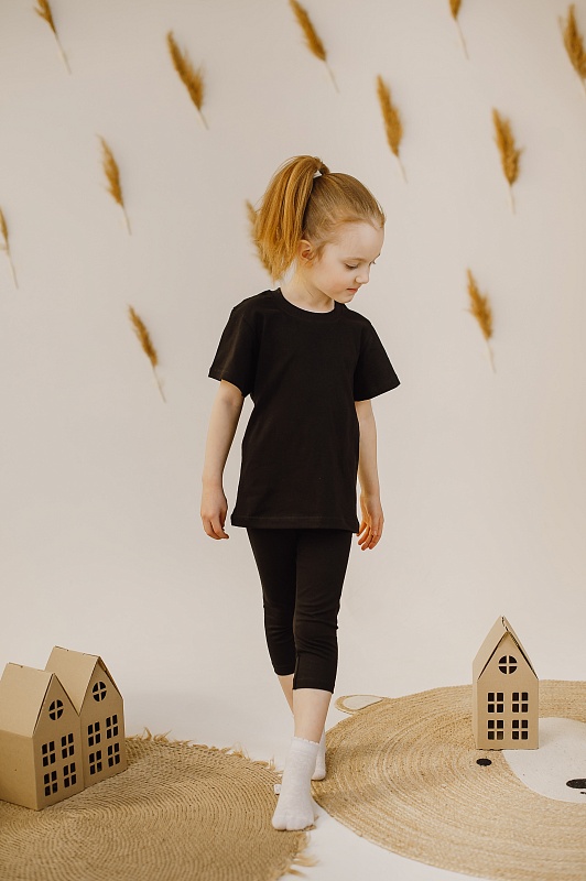 Бриджи для девочек (3/4). Кулирка (95% хлопок,5% лайкра), Арт. БКЛГ_Черный