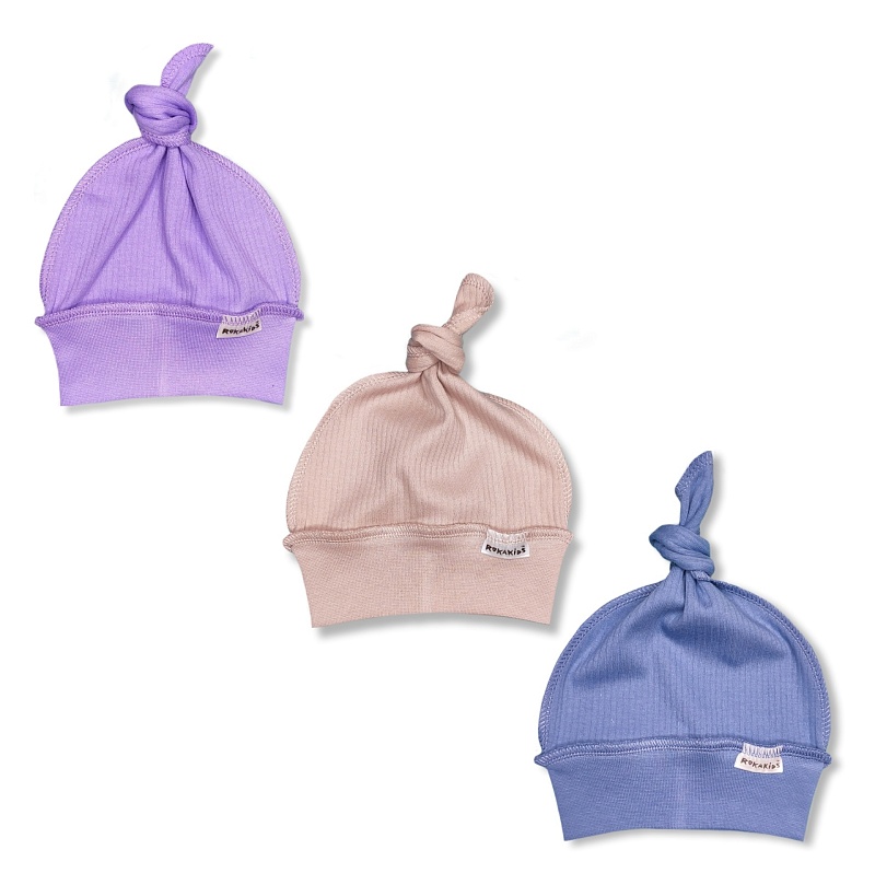 Шапочка с узелком. Интерлок в рубчик Пенье (100% хлопок), Арт. Ш3ИрП_Сиреневый