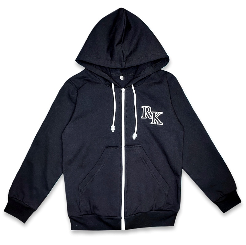 Джемпер с капюшоном (молния, принт). Футер 2-х нитка с начёсом (100% хлопок), Арт. ДКМФг_Черный