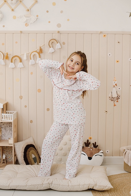 Пижама с кокеткой для девочек. Кулирка (100% хлопок), Арт. ПжДКп