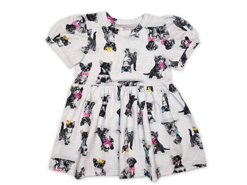 Платье (короткие рукава). Кулирка (95% хлопок, 5% лайкра), Арт. Пл27Кл_Кошки_собаки