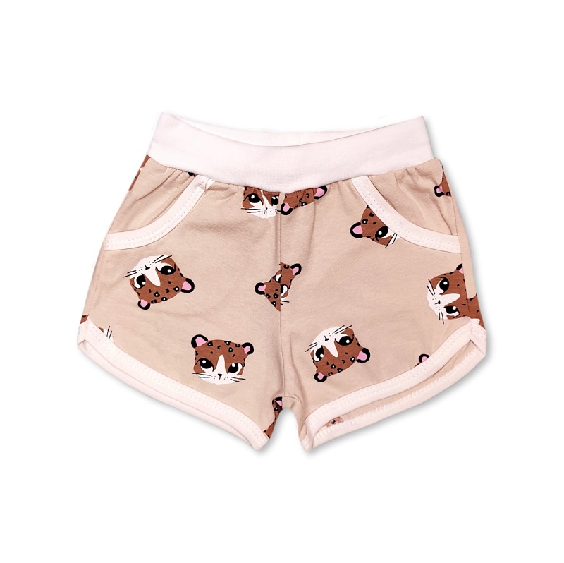 Шорты для девочек (карманы). Кулирка (95% хлопок, 5% лайкра), Арт. ШДККнЛ_Лео