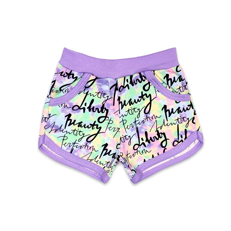 Шорты для девочек (карманы). Кулирка (95% хлопок, 5% лайкра), Арт. ШДККнЛ_Надписи