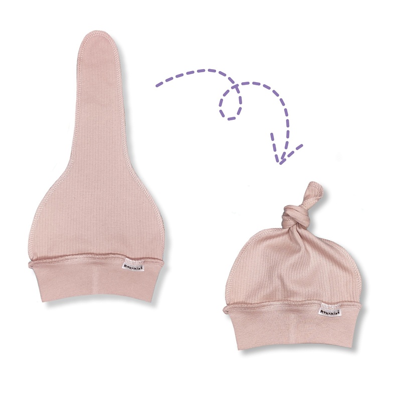 Шапочка с узелком. Интерлок в рубчик Пенье (100% хлопок), Арт. Ш3ИрП_Бежевый