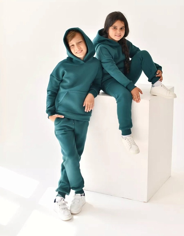 Джемпер с капюшоном и карманом. Футер с начёсом (80% хлопок, 20% полиэстер), Арт. ДХФ3г_Петроль