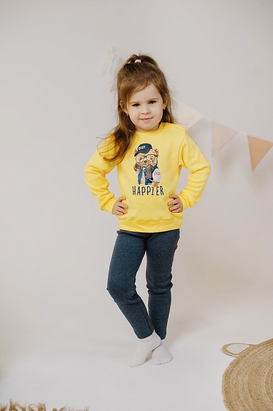 Лосины для девочек. Рибана с начёсом (95% хлопок, 5% лайкра), Арт. ЛРгн_Синий