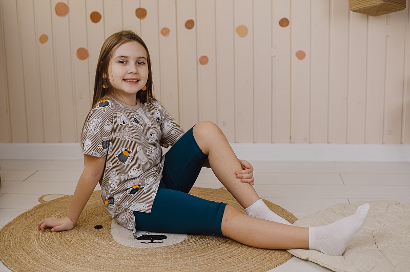 Бриджи для девочек. Кулирка Пенье (95% хлопок, 5% лайкра), Арт. БКЛП_Синий