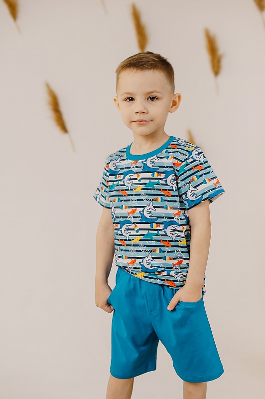 Набор (футболка и бриджи с карманами). Кулирка (100% хлопок), Арт. К93Кн_Бирюзовый