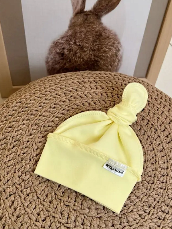 Шапочка с узелком. Интерлок Пенье (100% хлопок), Арт. Ш3ИП_Желтый