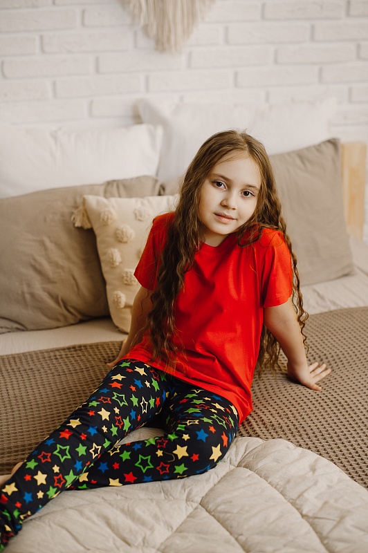 Лосины для девочек. Кулирка (95% хлопок, 5% лайкра), Арт. ЛКнЛ_Звезды