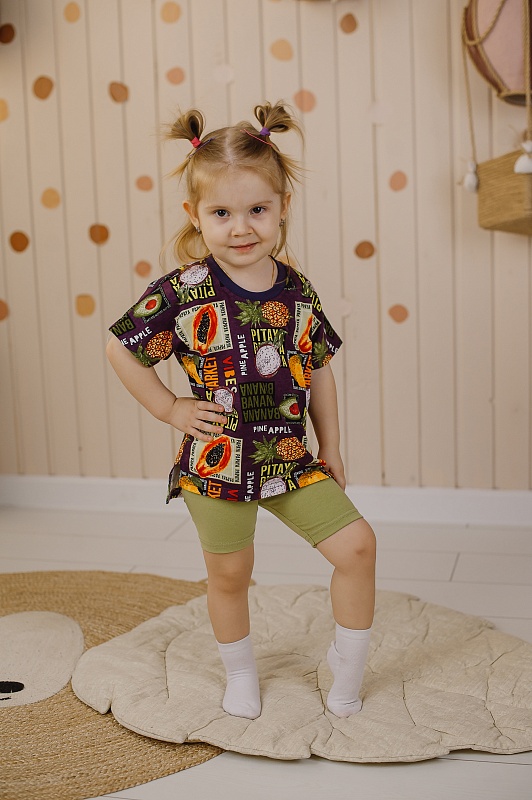 Комплект для девочки (футболка и бриджи). Ткань - Кулирная гладь (100% хлопок)., Арт. КФрБКн