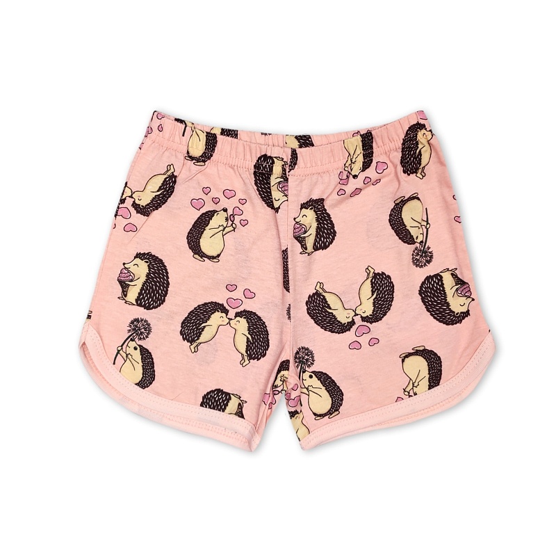 Шорты для девочек. Кулирка (100% хлопок), Арт. ШДКн_Ежи_персиковый