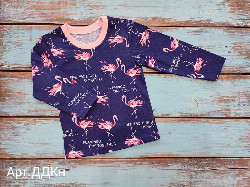 Джемпер для девочек. Кулирка (100% хлопок), Арт. ДДКн_Фламинго