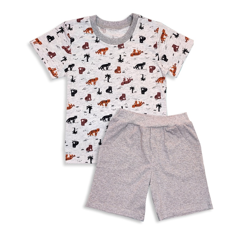 Набор (футболка и бриджи с карманами). Кулирка (100% хлопок), Арт. К93Кн_Серый_меланж