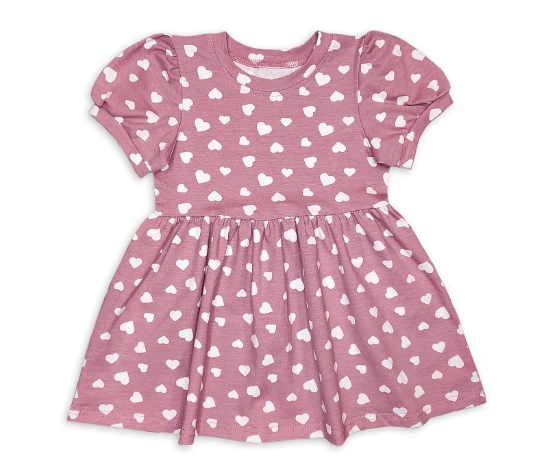 Платье (короткие рукава). Кулирка (95% хлопок, 5% лайкра), Арт. Пл27Кл_Сердца_на_розовом