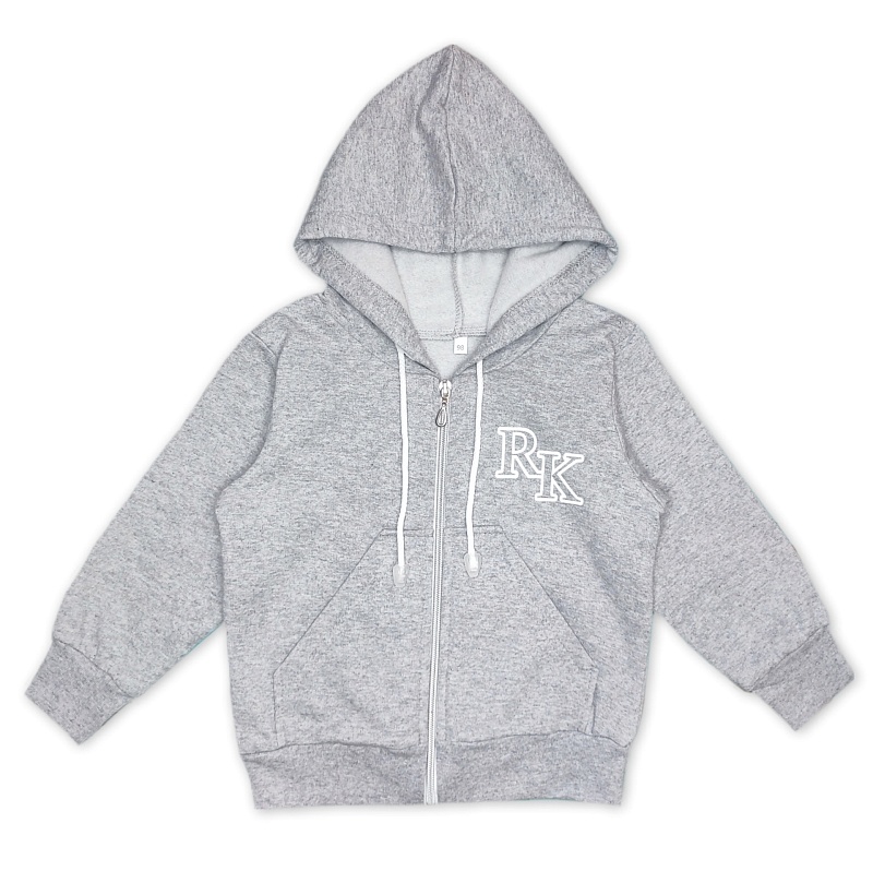 Джемпер с капюшоном (молния, принт). Футер 2-х нитка с начёсом (100% хлопок), Арт. ДКМФг_Серый_меланж