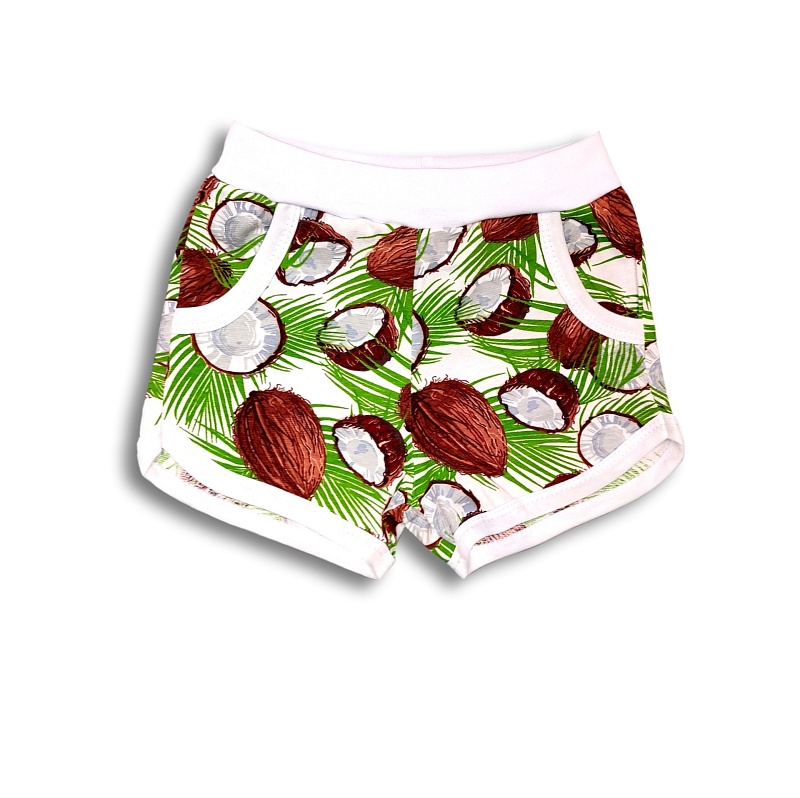 Шорты для девочек (карманы). Кулирка (95% хлопок, 5% лайкра), Арт. ШДККнЛ_Кокосы