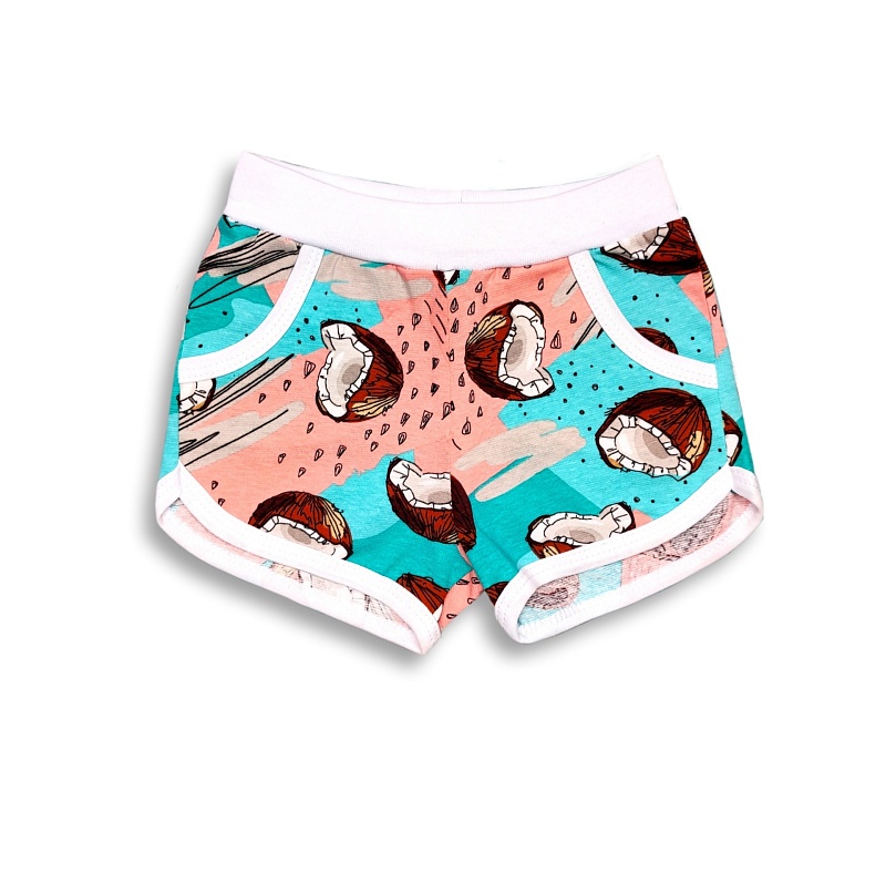 Шорты для девочек (карманы). Кулирка (95% хлопок, 5% лайкра), Арт. ШДККнЛ_Кокосы