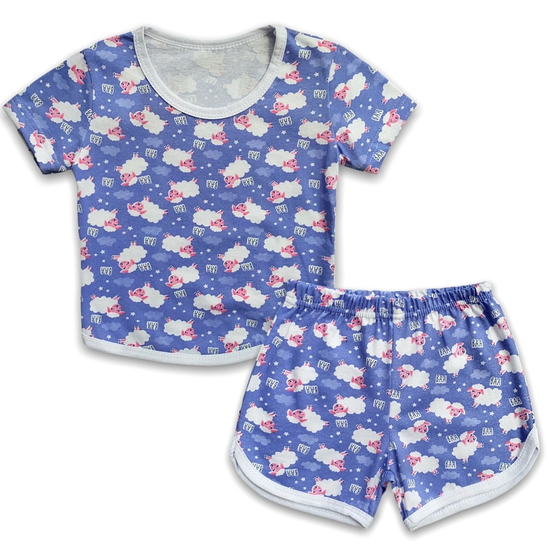 Пижама для девочек (футболка и шорты). Кулирка (100% хлопок), Арт. Пж15Кп