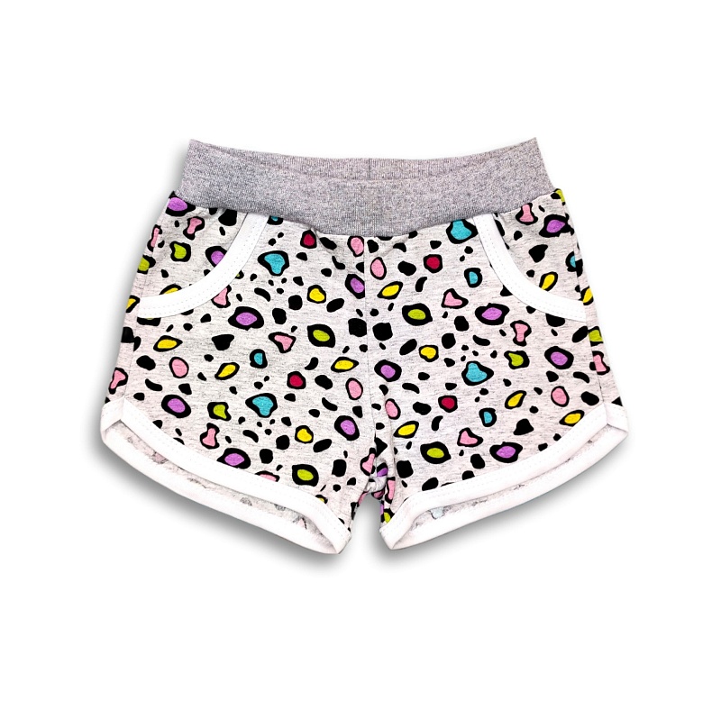 Шорты для девочек (карманы). Кулирка (95% хлопок, 5% лайкра), Арт. ШДККнЛ_Пятна
