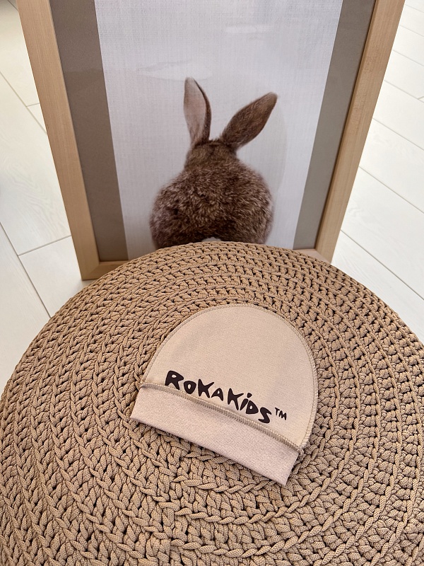 Шапочка (микрооверлок, принт). Интерлок Пенье (100% хлопок), Арт. ШИП_Бежевый