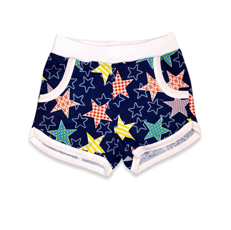 Шорты для девочек (карманы). Кулирка (95% хлопок, 5% лайкра), Арт. ШДККнЛ_Звезды