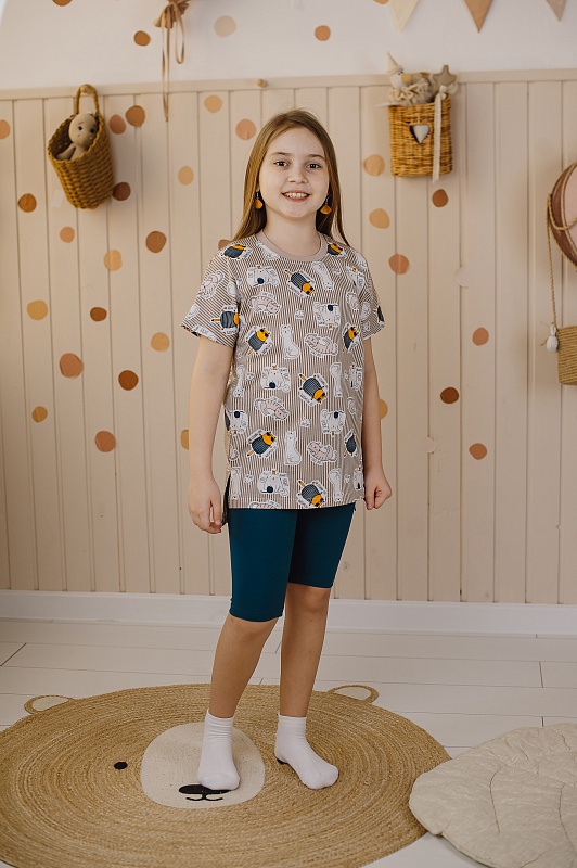 Бриджи для девочек. Кулирка Пенье (95% хлопок, 5% лайкра), Арт. БКЛП_Морская_волна