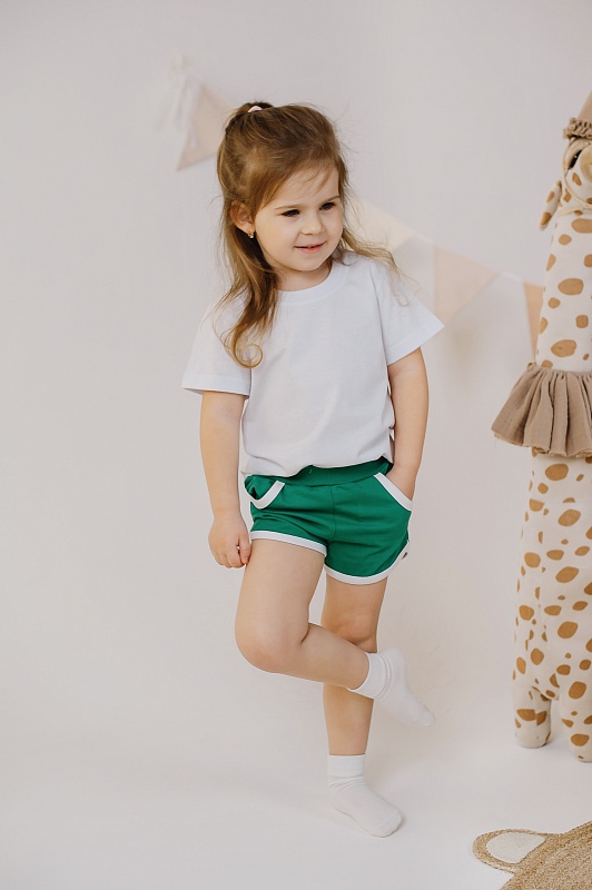 Шорты для девочек (карманы). Кулирка (95% хлопок, 5% лайкра), Арт. ШДККЛг_Зеленый