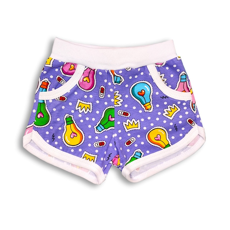 Шорты для девочек (карманы). Кулирка (95% хлопок, 5% лайкра), Арт. ШДККнЛ_Лампочки